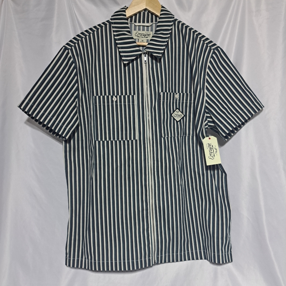 Empyre Eagle Glen Mens M Green‎ & Black Striped Short Sleeve Shirt